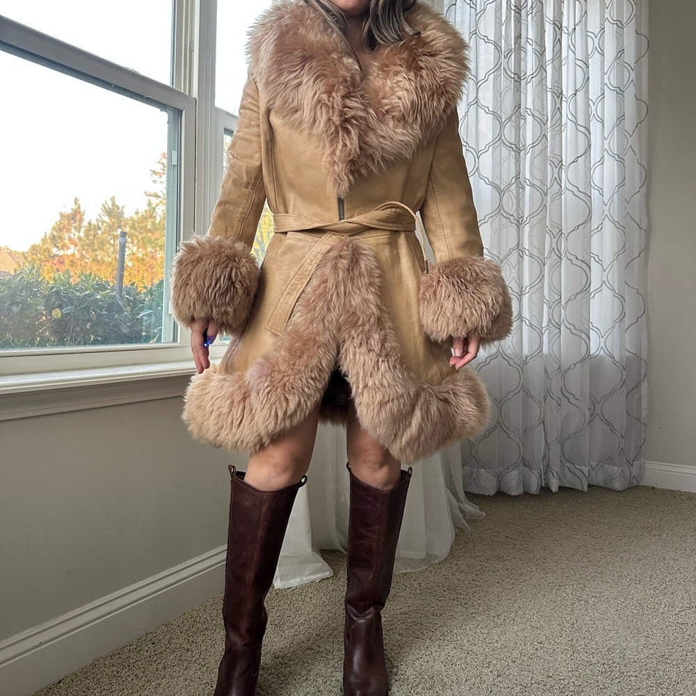 Rare, 70s Leather Fur Coat